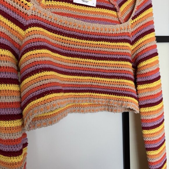 Yellow the Label Womens Crochet Sweater Top Cropped Sz SMALL Hippie Boho Rainbow - Picture 9 of 14